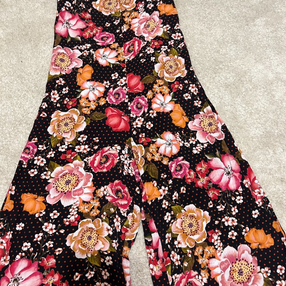 Kachel x Anthropologie Jumpsuit Size 6 Wide Leg Floral Black Pink Yellow - Picture 4 of 10